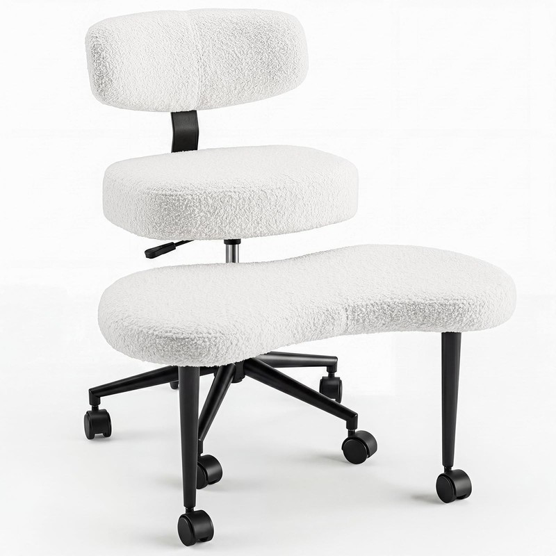 Ergonomic Cross Legged Office Chair with Adjustable Backrest and Seat, 360° S…