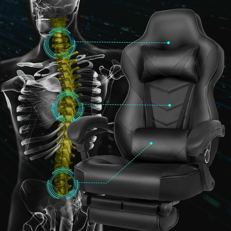 Massage Gaming Chair Ergonomic Office Chair w/ Lumbar Support Footrest Headrest gallery