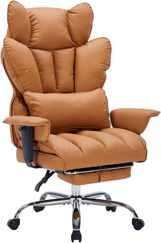 Big & Tall Ergonomic Office Chair with Footrest, 400Lbs, Brown Leather