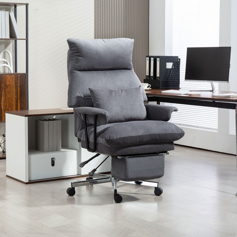HOMCOM Large Office Chair, Reclining Desk Chair with Lumbar Support, Gray gallery