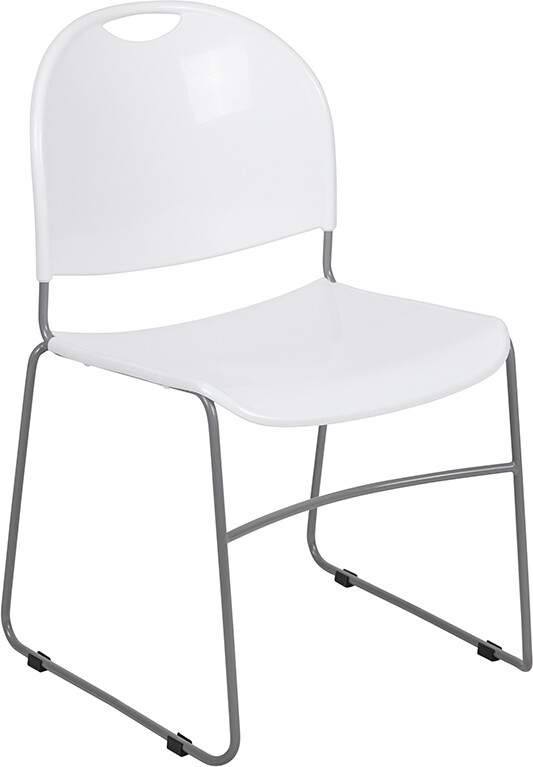 Heavy Duty White Stack Office Chair with Sled Metal Base – Waiting Room Chair