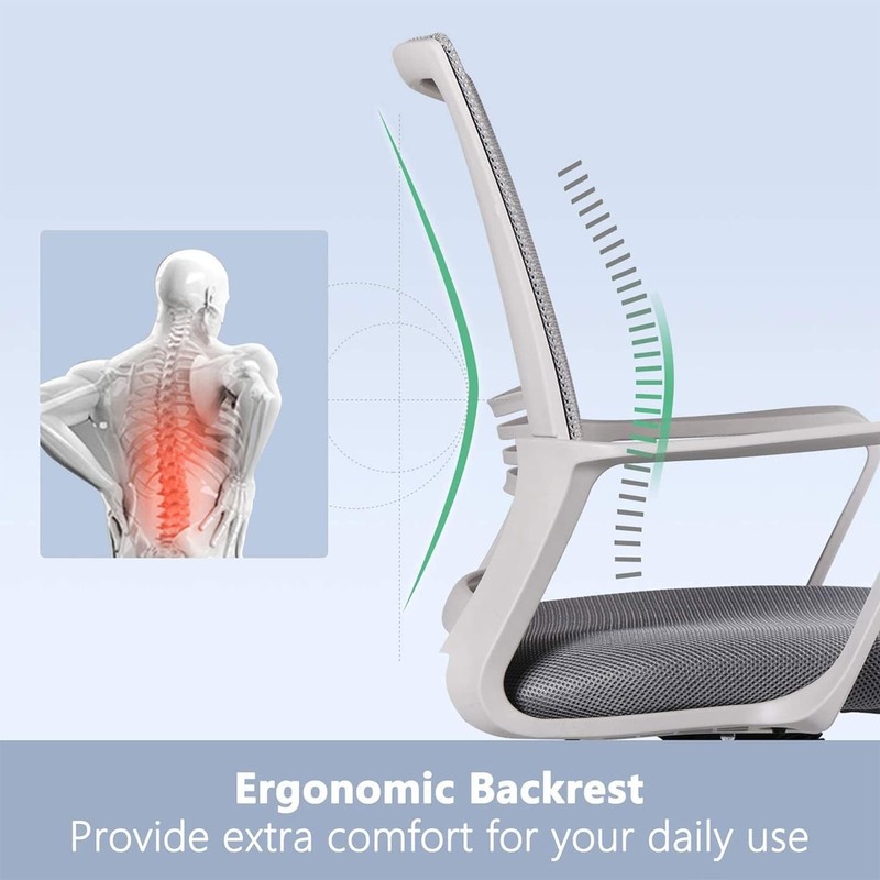 SMUG Ergonomic Mid Back Breathable Mesh Swivel Desk Chair – Gray