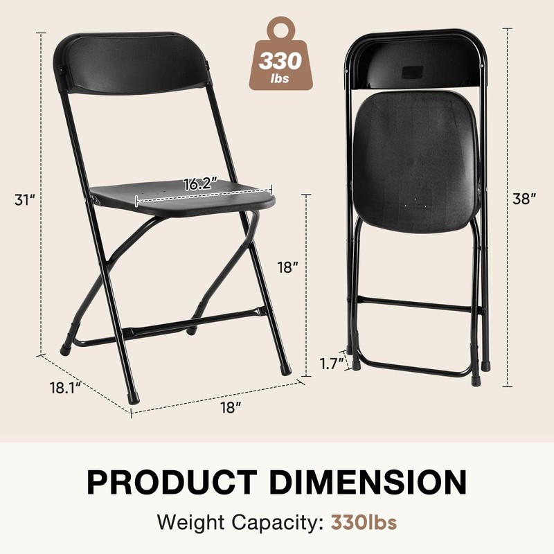 DUMOS Folding Chairs Sets of 10, 330lbs Plastic Stackable Portable Black gallery