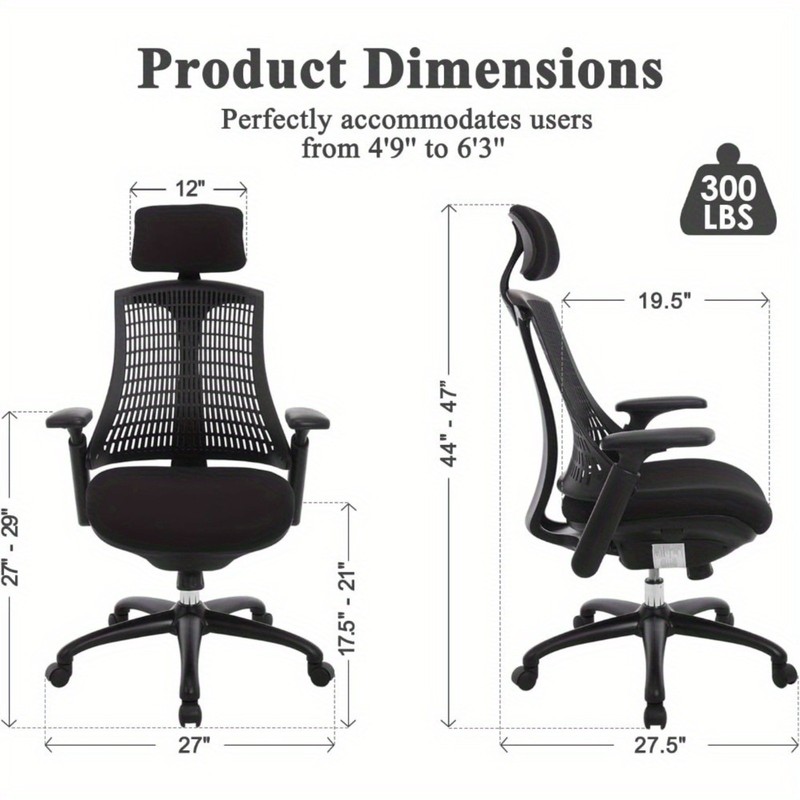 1 Pc Ergonomic High-Back Mesh Office Chairs with Adjustable Headrests & Armrest gallery