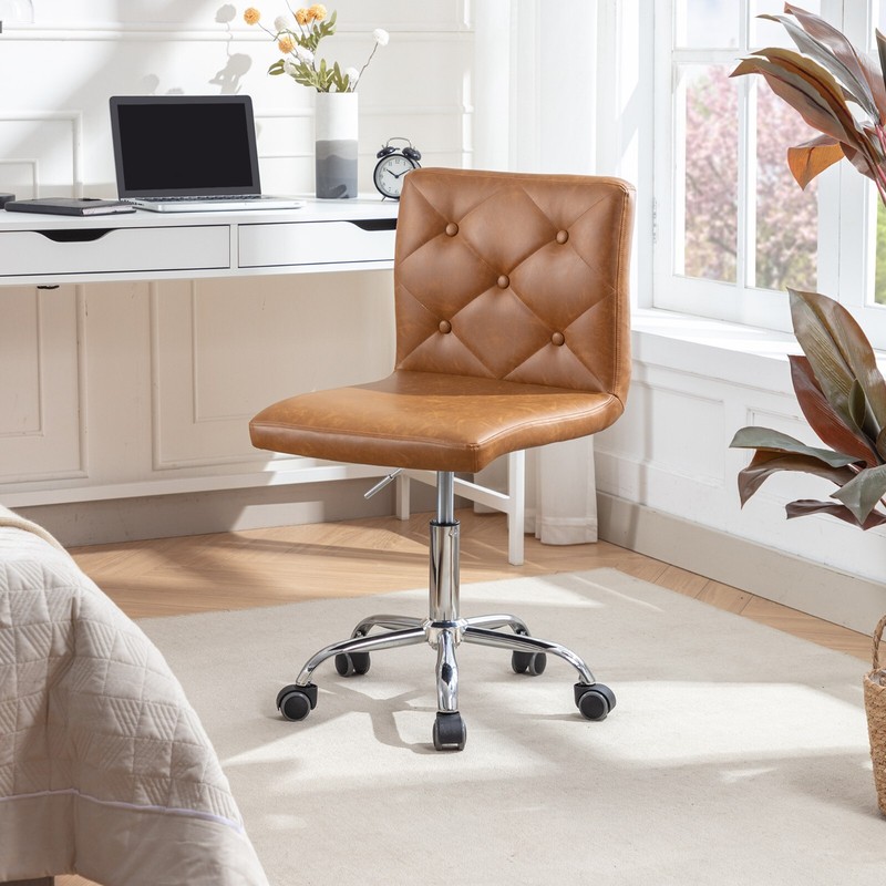 Home Office Chair Armless Swivel Chair Leather Thick Cushion Adjustable Height