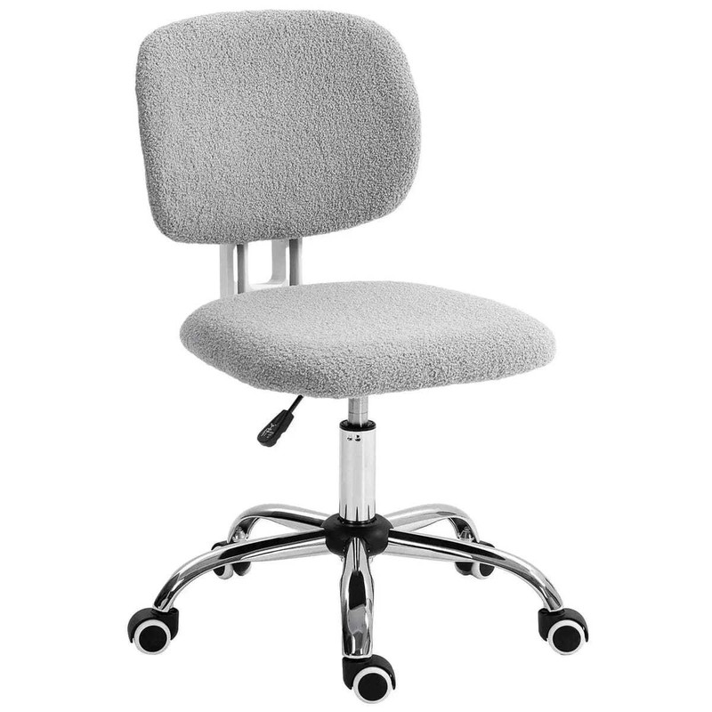 Light Gray Armless Task Chair with Plush Teddy Fleece Upholstery, Adjustable Hei