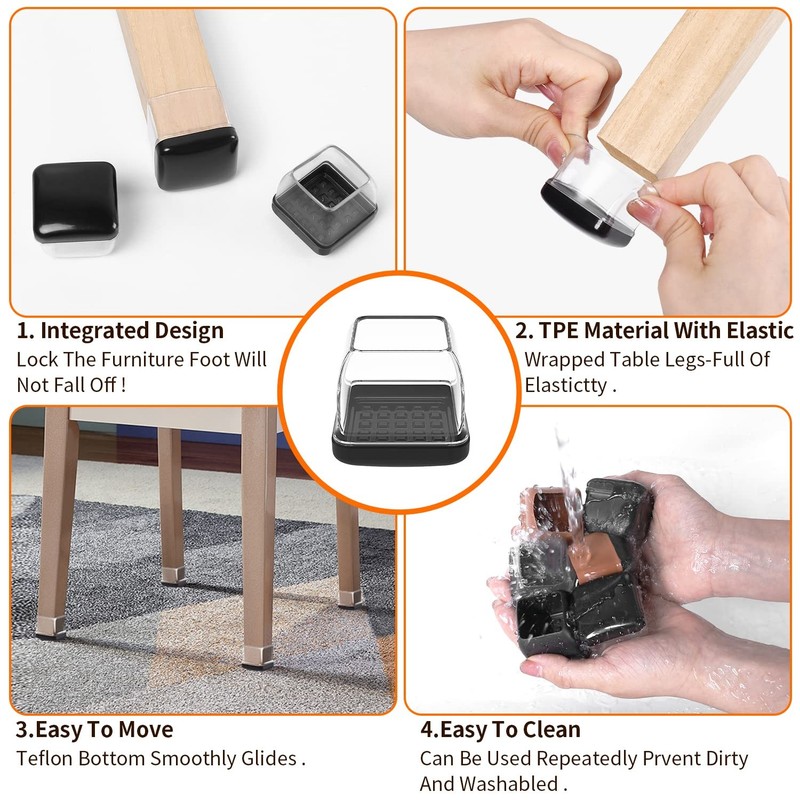 Ezprotekt Chair Leg Sliders for Carpet, 24 Pcs Square L-Clear, L-clear gallery
