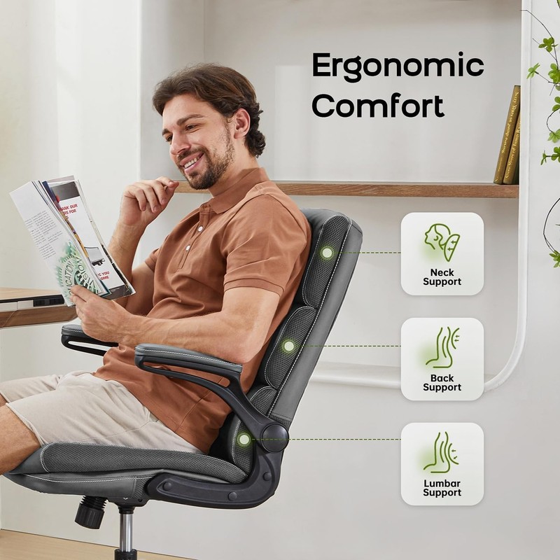 Office Chair Adjustable Desk Chair Mid Back Executive Comfortable Bonded Leather gallery
