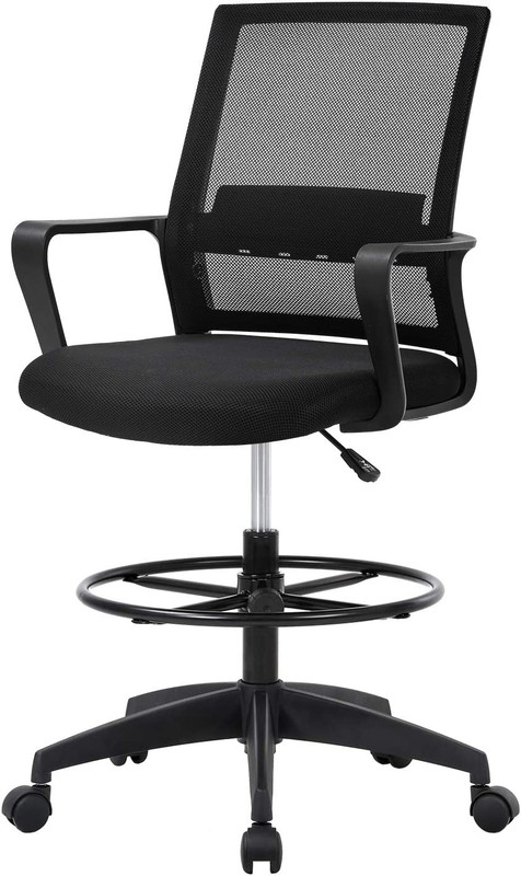 Drafting Chair Tall Office Chair Mesh Ergonomic Mid-Back Desk Chair with Adjusta