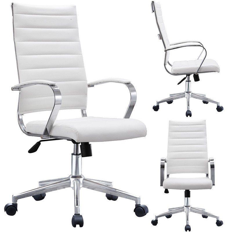 High Back Computer Desk Seat Adjustable Ribbed Leather Cushion Office Chair