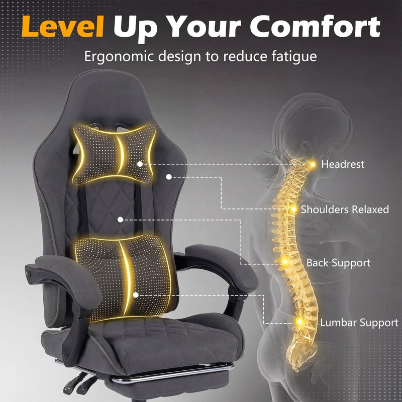 Gaming Chair w/Headrest, Lumbar Support, Linkage Armrests, Reclining Backrest gallery