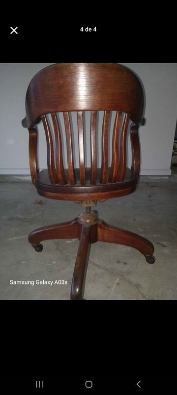 Wooden Banker’s Chair with Swivel Base and Casters