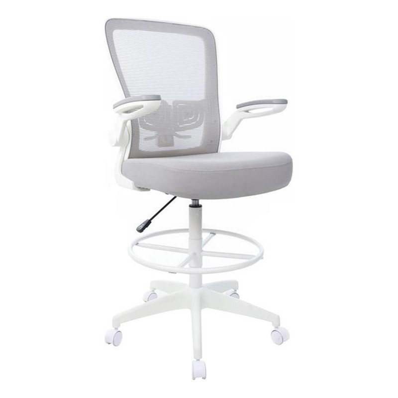 Pemberly Row Modern / Contemporary Flip Arm Nylon Mesh Stool in Gray