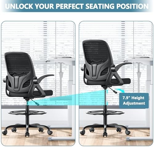 Ergonomic Drafting Chair with Adjustable Foot Ring & Flip-up Armrests, 300 LBS C gallery