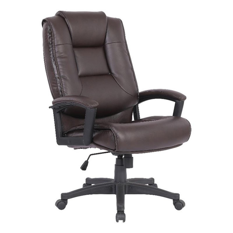 Pemberly Row High Back Espresso Bonded Leather Chair with Padded Loop Arms