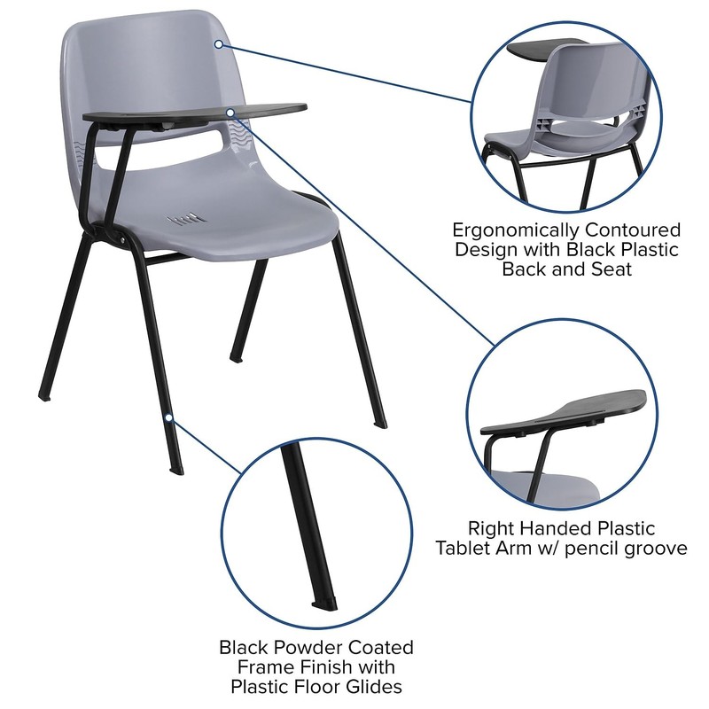 Flash Furniture Plastic Classroom Chair in Gray with Right Arm Tablet gallery