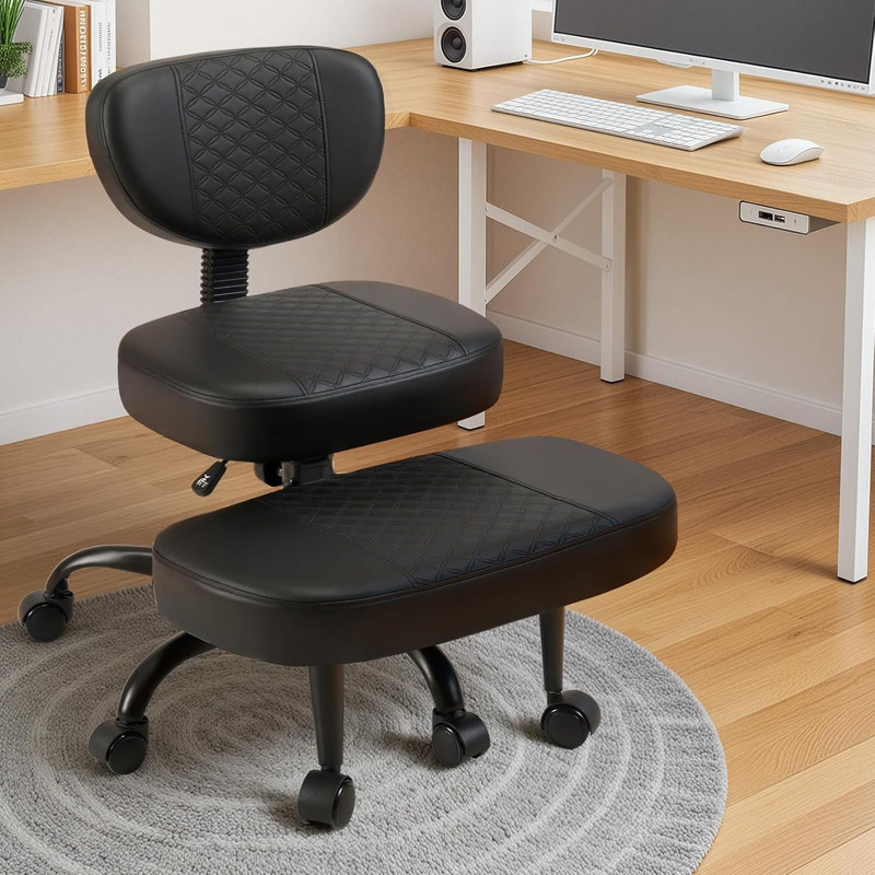 Adjustable Ergonomic Cross Legged Office Chair with Wheels and Leg Rest