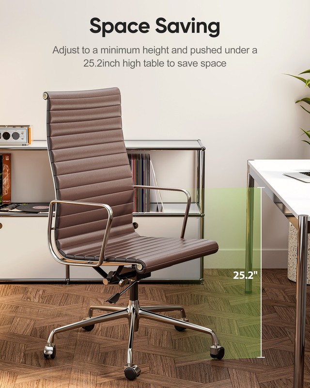 High Mid Back Ribbed Office Chair Genuine Leather Executive Seat Sviwel Armchair gallery