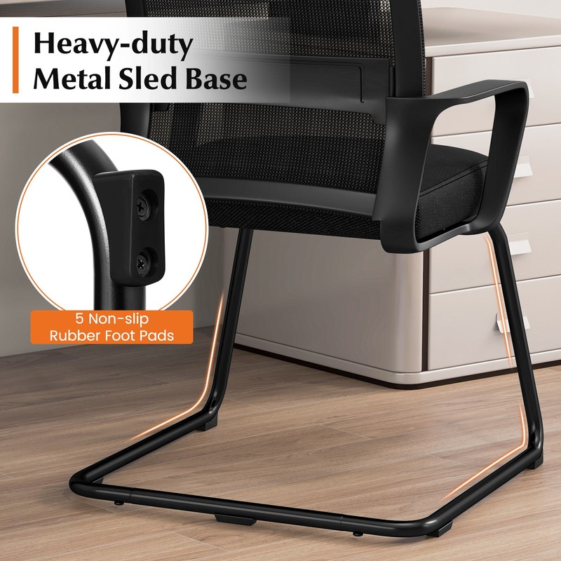 Office Guest Chair Set of 4 w/ Lumbar Support, Mesh Back without Wheels Black gallery