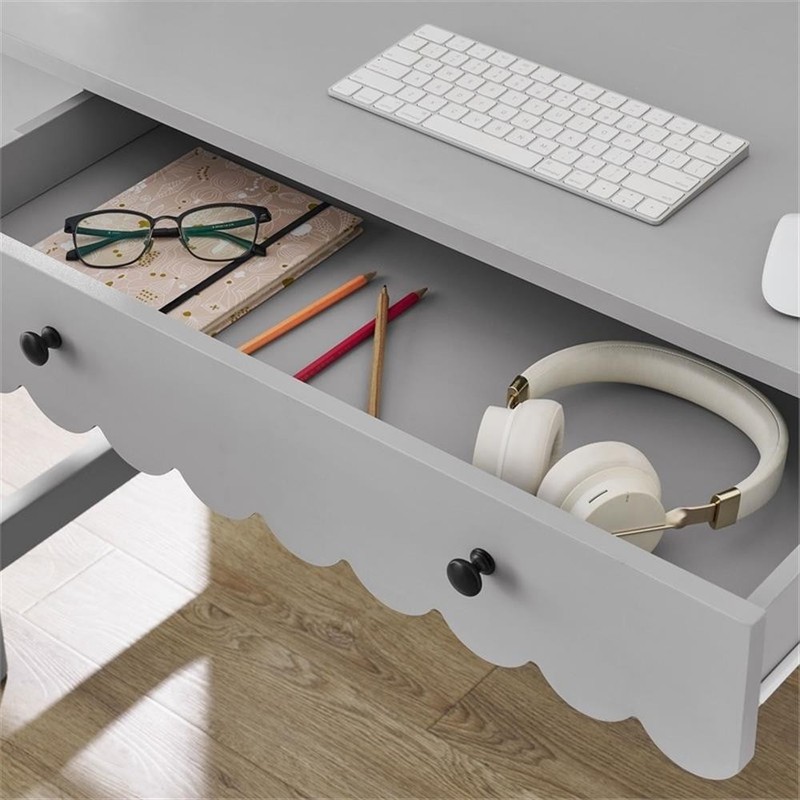 Pemberly Row Wooden Modern / Contemporary Writing Desk in Light Gray gallery