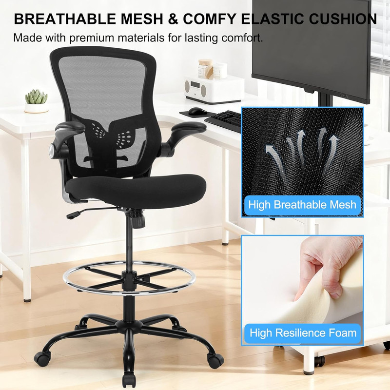 Drafting Chair, Ergonomic Tall Office Chair with Lumbar Support Standing Desk St gallery