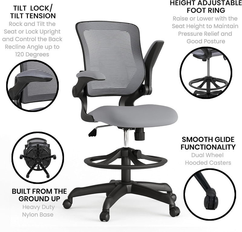 Kale Mid-Back Swivel Office Chair with Height Adjustable Foot Ring and Lumbar Su gallery