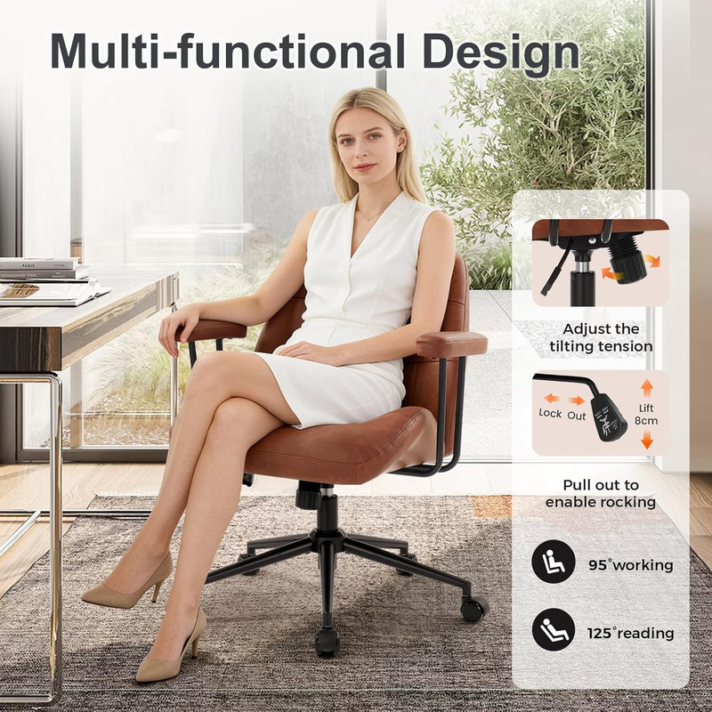 Leather Office Chair with Removable Armrests，Mid-Back Ergonomic Desk Chair with gallery