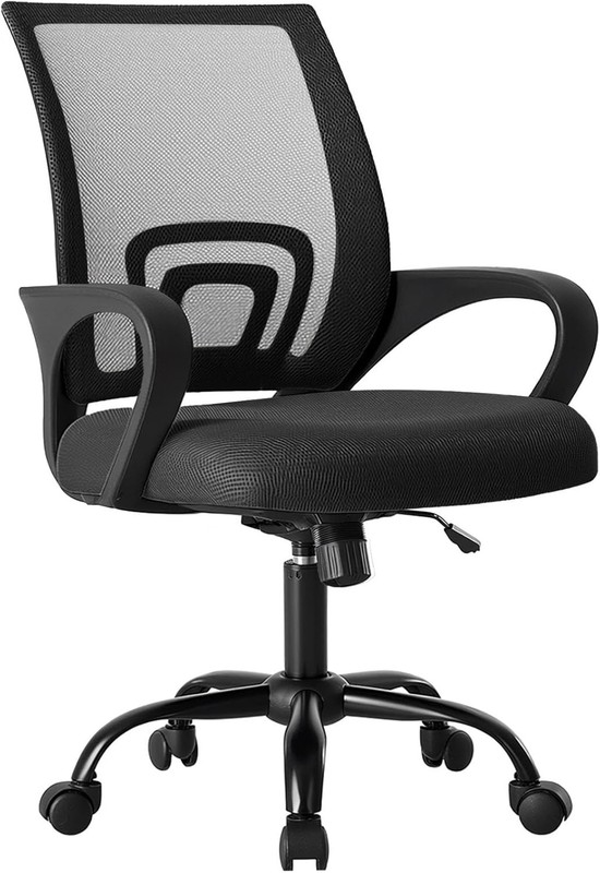 DUMOS Office Chair Ergonomic Mid-Back w/ Lumbar Support 360° Swivel Black