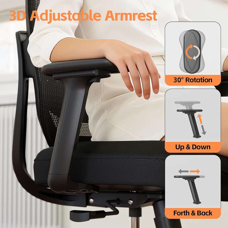 Ergonomic High Back Office Chair with 3D Lumbar Support - Black gallery