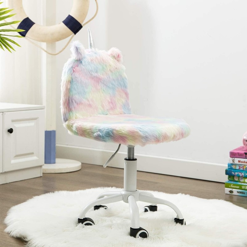 Cute Fuzzy Kids Chair Funny Rolling Study Desk Chair Colorful Girls Vanity Sw... gallery