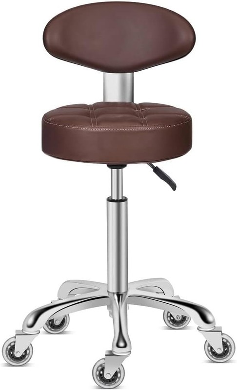 Adjustable Swivel Stool with Back Rest - Heavy Duty Rolling Chair (Coffee)