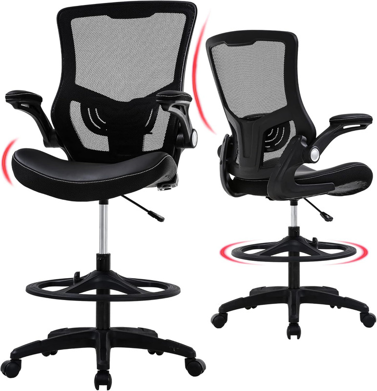Drafting Chair Mid-Back Mesh Tall Office Chair with Flip-Up Arms Desk Chair with