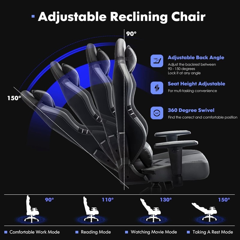 Silla Gaming con Asiento Amplio Respaldo Reclinable y Reposabrazos Ajustable NEW gallery