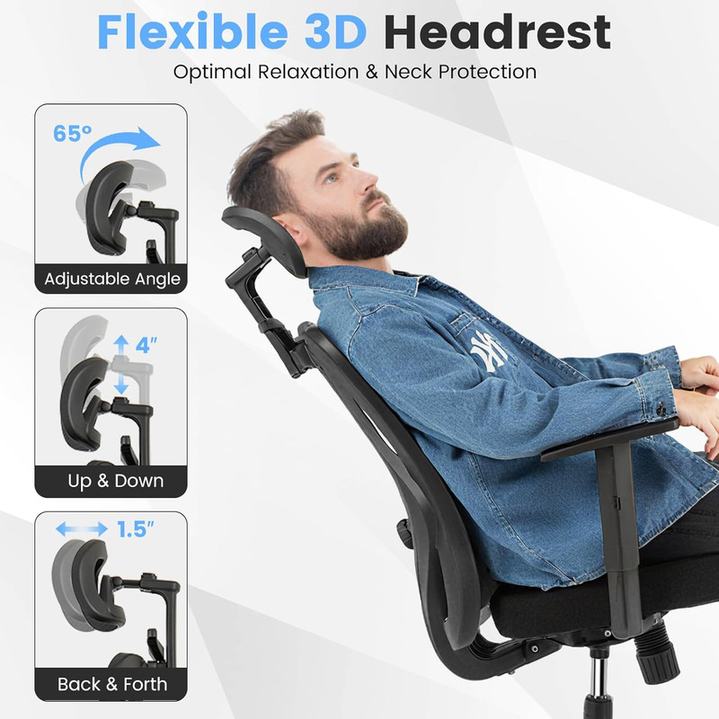 Ergonomic Mesh Office Chair with 3D Headrest & Lumbar Support for Home Office gallery