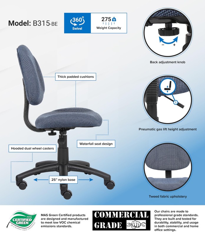 Boss Office Products Perfect Posture Delux Fabric Task Chair without Arms in gallery