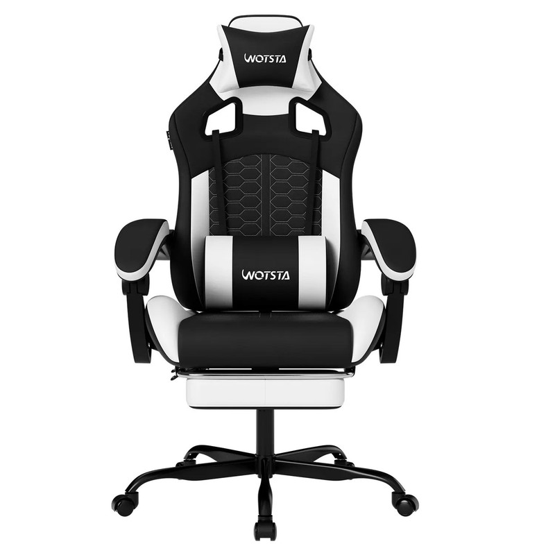 WOTSTA Gaming Chair with Footrest, Lumbar Support, Headrest & Swivel Seat