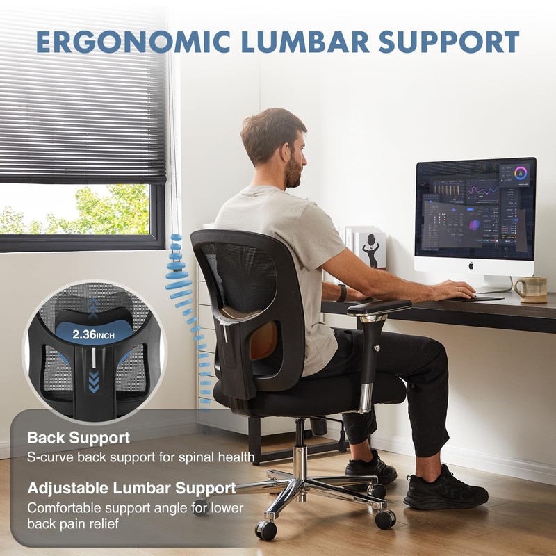 Big and Tall Office Desk Chair with Lumbar Support, 500lbs Heavy Duty Mesh Er... gallery