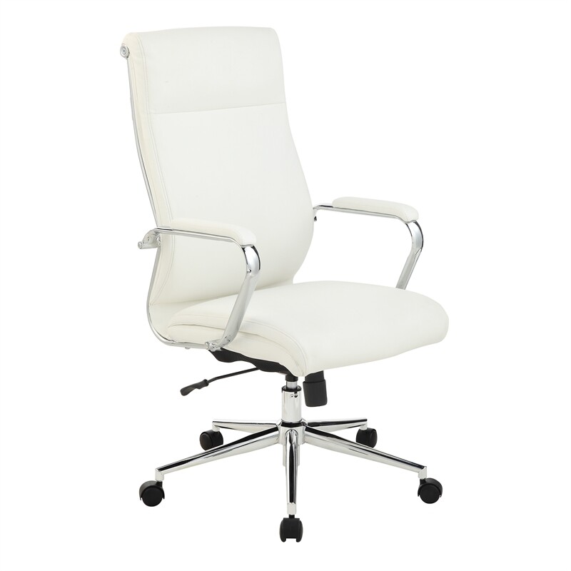 High Back Manager’s Chair with Dillon Snow White Fabric and Chrome Base