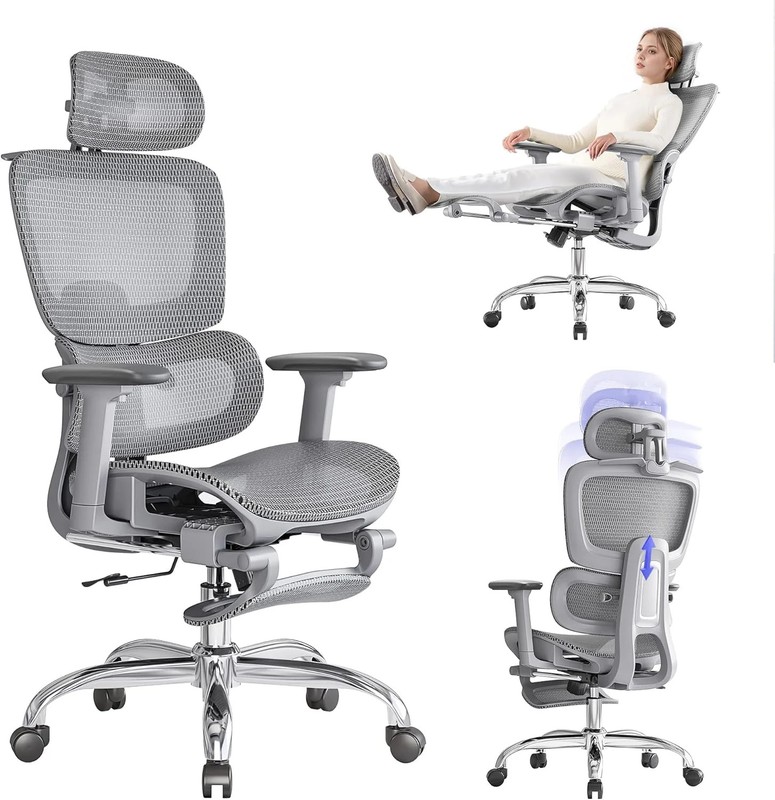 Office Chair with Footrest, Ergonomic Chair with 3D Headrest, Computer Chair wit