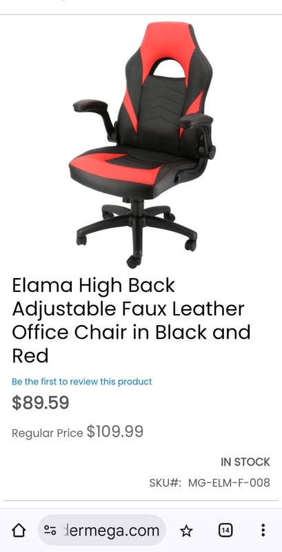 Elama High Back Adjustable Faux Leather Office Chair in Black and Red