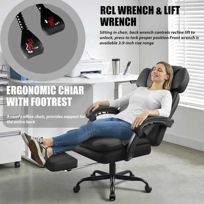 400lbs Executive Office Chair W/ Foot Rest Ergonomic Heavy Duty Big & Tall Desk gallery
