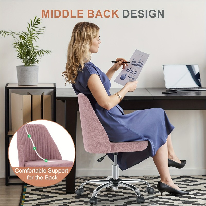 Comfy Makeup Vanity Chair,Height Adjustable Swivel Dressing Chair with Mid Back gallery