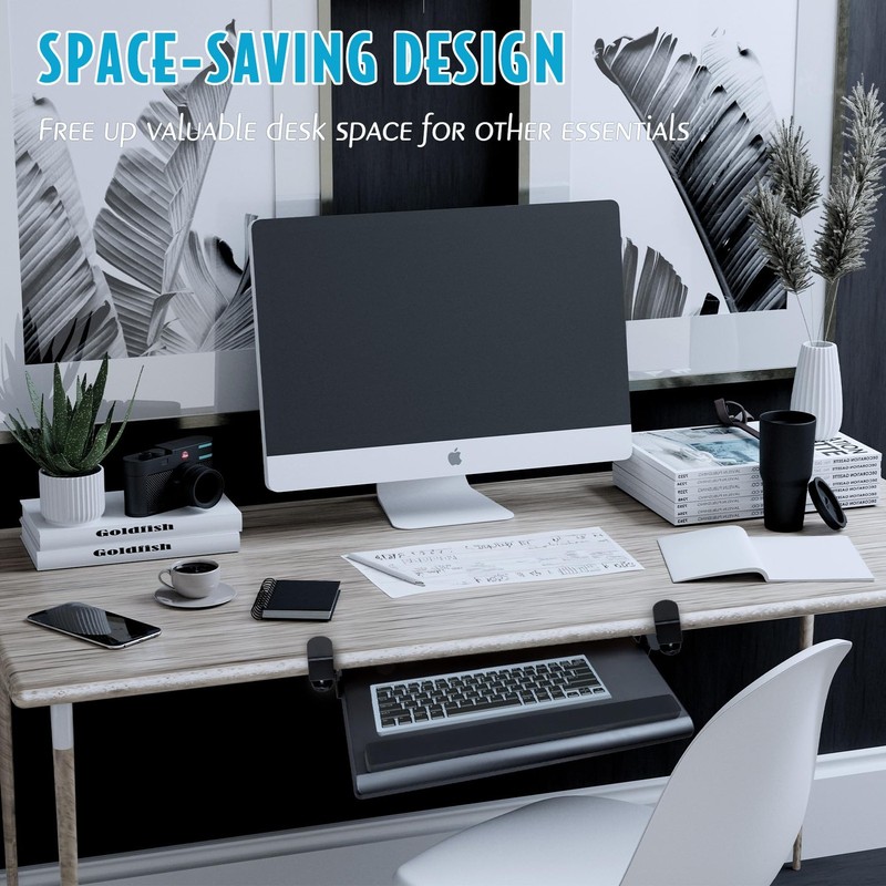 Large Ergonomic C-Clamp Keyboard Tray Mount Under Desk with Wrist Rest, Slide... gallery
