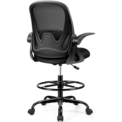 PRIMY DRAFTING CHAIR TALL OFFICE CHAIR WITH FLIP-UP ARMRESTS – BLACK