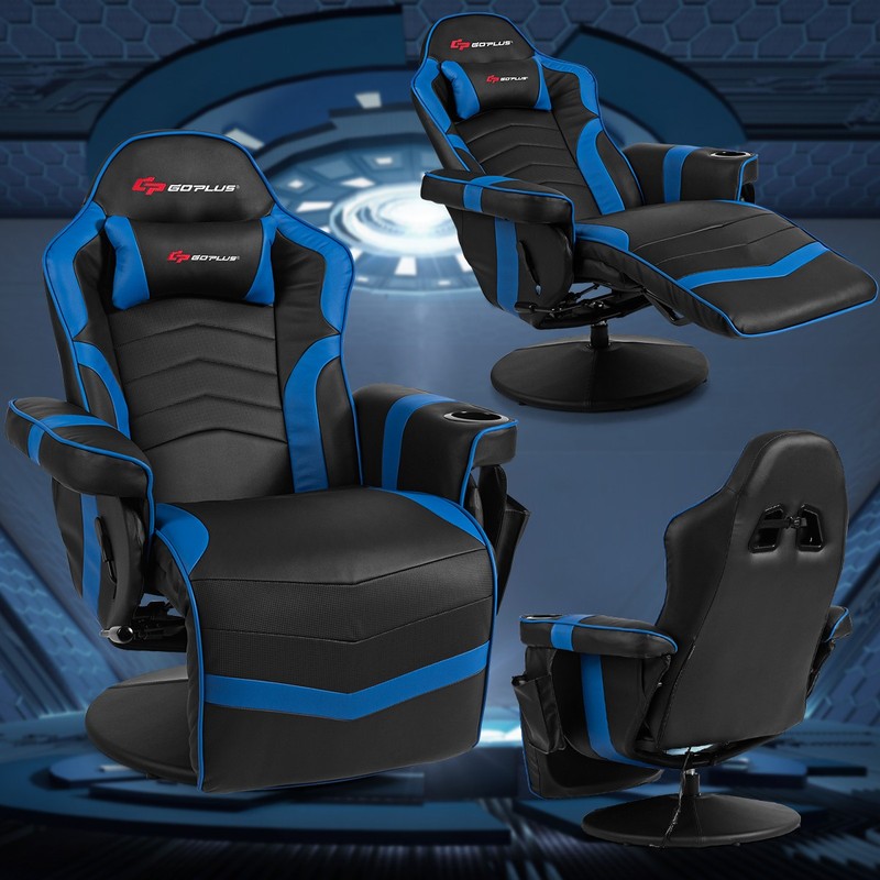 Massage Gaming Recliner Reclining Racing Chair Swivel w/Cup Holder & Pillow Blue gallery