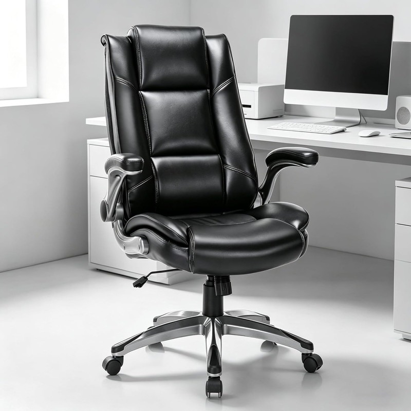 Leather Executive Office Chair – High Back Ergonomic Home Computer Desk Chair wi