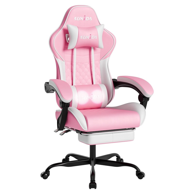 Pink Gaming Comfy Computer Chair With Footrest For Girls Ergonomic gallery