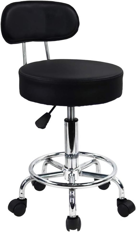 PU Leather Rolling Stool Mid-Back with Footrest Height Adjustable Office Compute gallery
