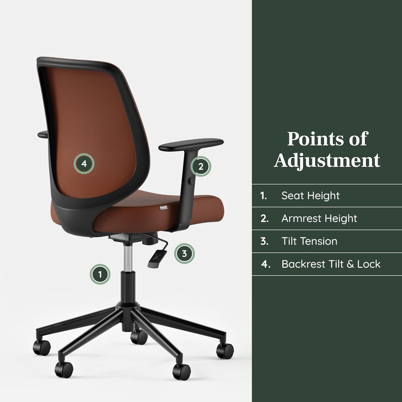 Vegan Leather Swivel Office Chair with Lumbar Support - Mahogany gallery
