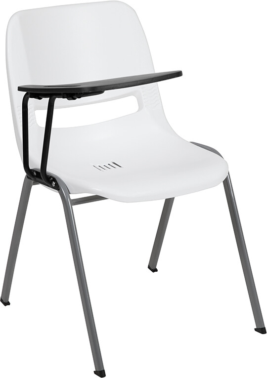 White Ergonomic School Chair w/ Right Handed Flip-Up Tablet Arm – Classroom Desk